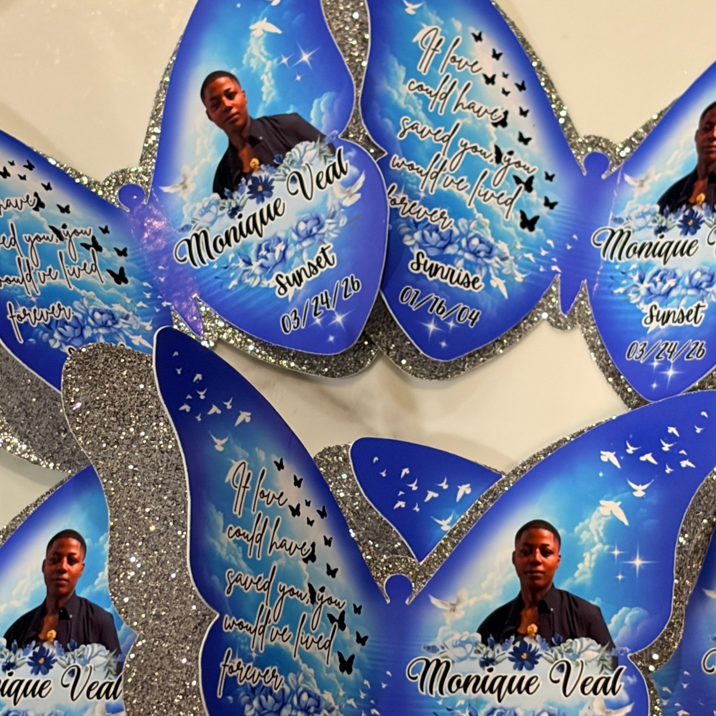 Custom Butterfly Memorial Pins – Personalized Photo Funeral Keepsake | Celebration of Life Favor