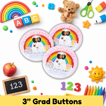 Custom Graduation Photo Buttons – Class of 2026 | Personalized Grad Pins | School Colors Keepsake