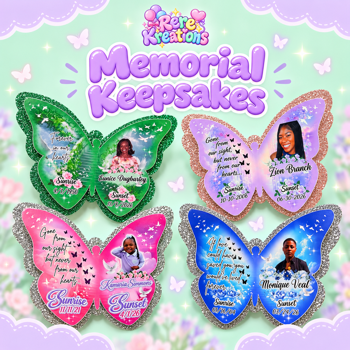 Custom Butterfly Memorial Pins – Personalized Photo Funeral Keepsake | Celebration of Life Favor