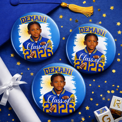 Custom Graduation Photo Buttons – Class of 2026 | Personalized Grad Pins | School Colors Keepsake