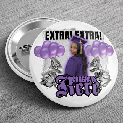 Custom Graduation Photo Buttons – Class of 2026 | Personalized Grad Pins | School Colors Keepsake