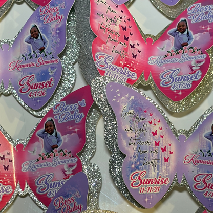 Custom Butterfly Memorial Pins – Personalized Photo Funeral Keepsake | Celebration of Life Favor
